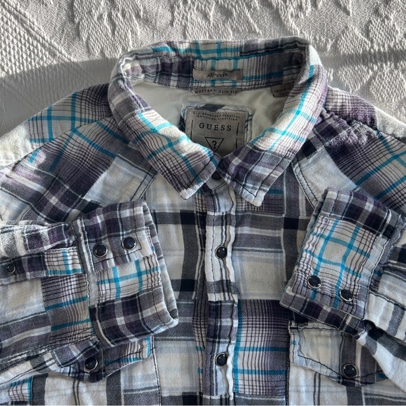 Guess Men's Size Men's Large Plaid Shirt Gauzy Cotton Western Fit Snap Buttons - Picture 1 of 10